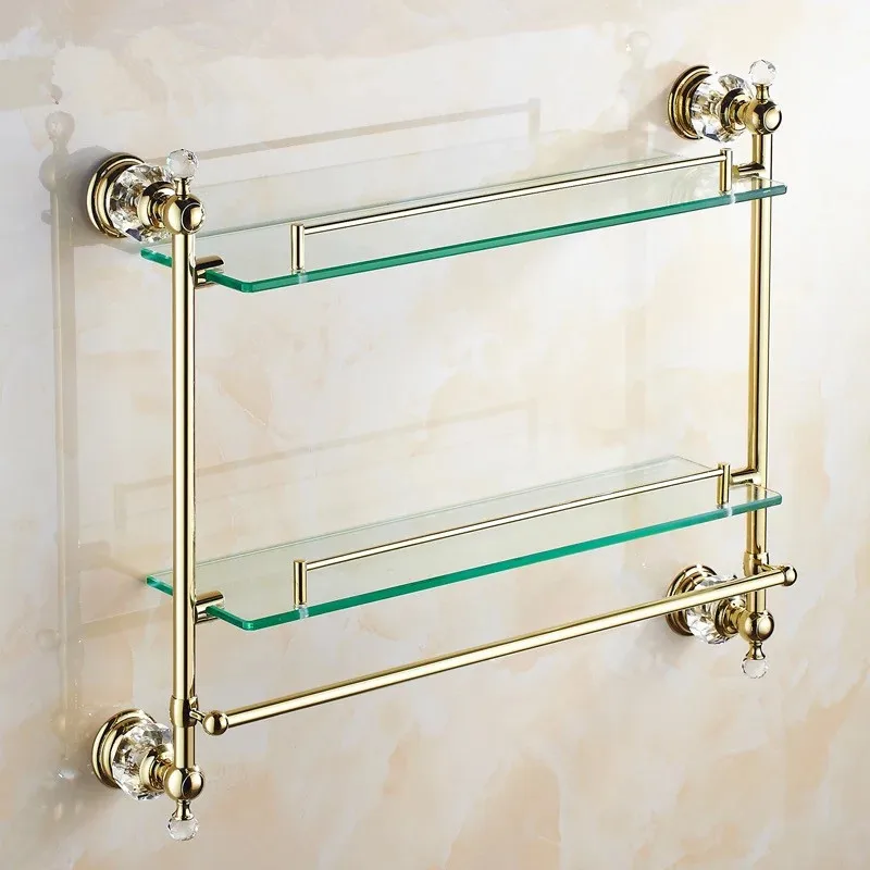 Золотая Хрустальная душевая стеклянная полка для ванной угловая душа золотой