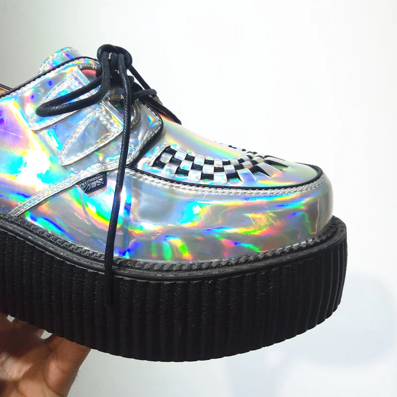 Обувь в стиле Харадзюку серебристая Классическая обувь на высокой платформе со