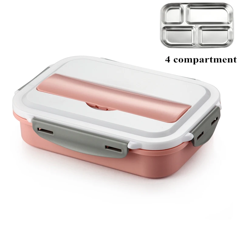 Pink 4compartment ONEUP 304 Ланч-бокс из нержавеющей стали с термосумкой BPA бесплатно Bento box контейнер для еды для студентов, офисных работников - Цвет: Pink 4compartment