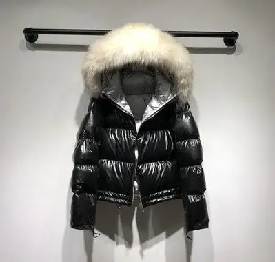 black coat white fur Зимнее пальто из натурального меха енота, Женская Толстая теплая пуховая парка с капюшоном, женский пуховик на белом утином пуху, водонепроницаемая Свободная куртка - Цвет: black coat white fur
