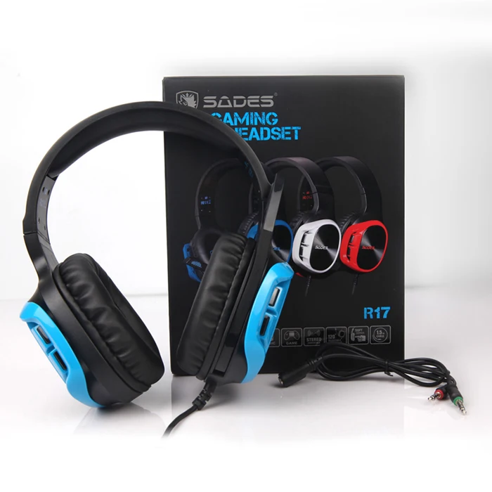SADES R17 компьютерная игровая гарнитура 3,5 мм Проводные Накладные наушники с микрофоном для PS4 Xbox one ноутбук ПК Mac телефон - Цвет: Blue