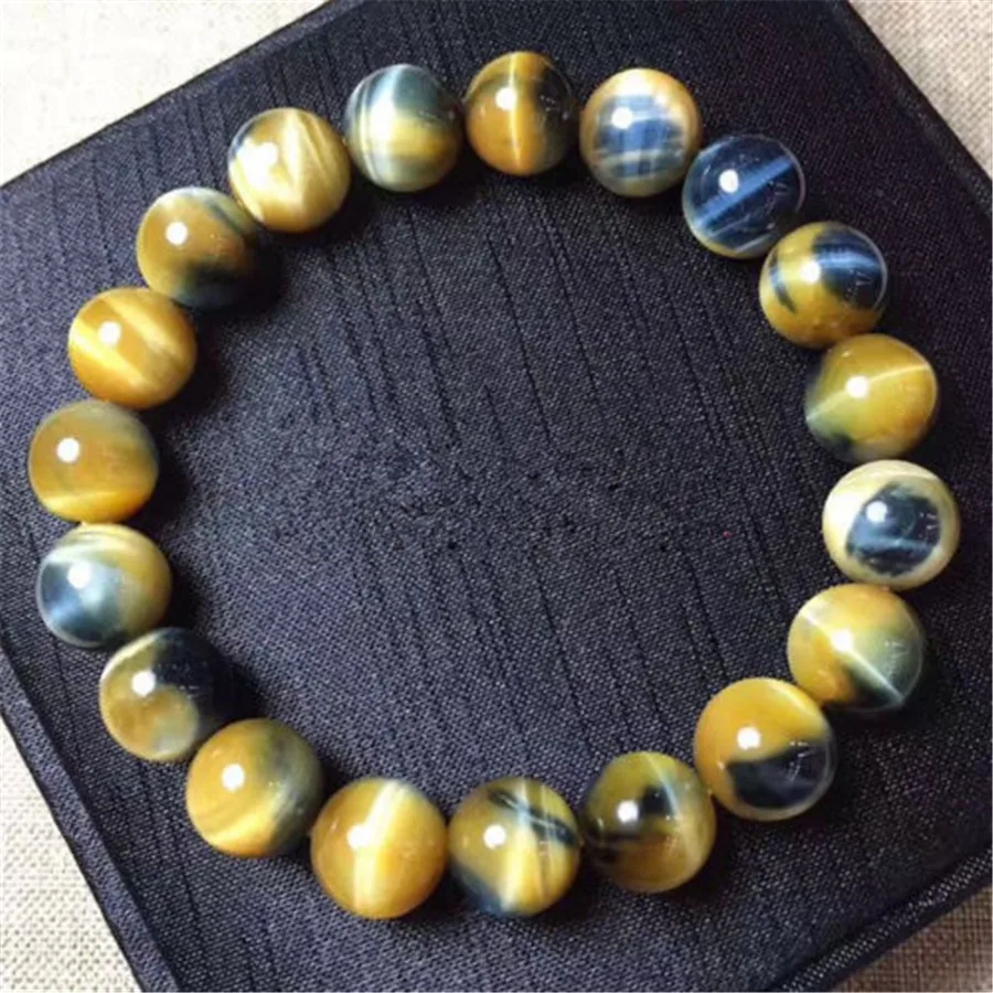 Подлинная синий желтый натуральный тигровый глаз браслеты 10 мм для женщин и