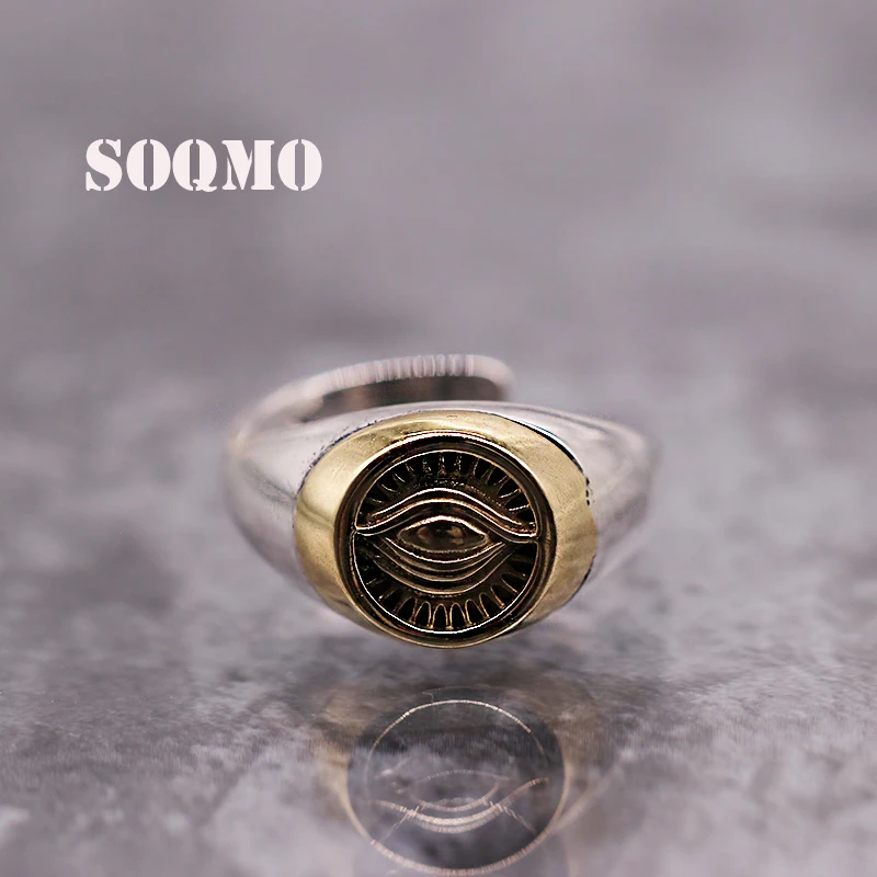 SOQMO подлинное кольцо для мужчин и женщин из серебра 925 пробы золотистого цвета с