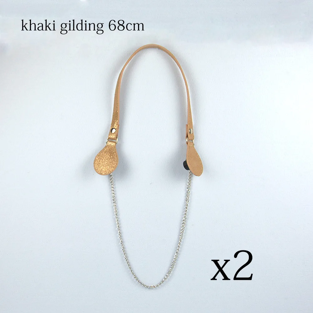 khaki gilding Длинный красочный плоский PU ремень падение конец с длинной цепочкой для ручки сумки для O сумка женская сумка - Цвет: khaki gilding