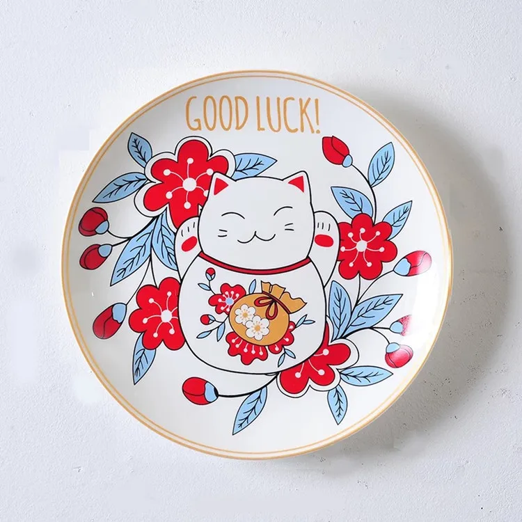 25cm-B NOOLIM ручная роспись в японском стиле Lucky Cat тарелка для дома гостиной украшение крыльца настенная подвесная Тарелка декоративная тарелка на стену - Цвет: 25cm-B