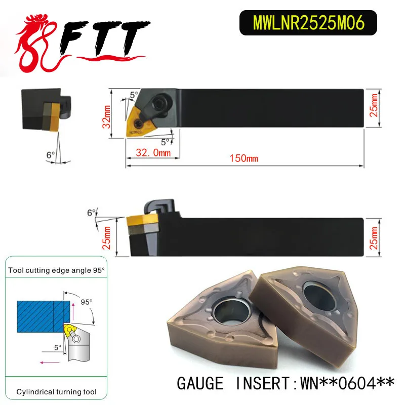 

MWLNR2525M06 95 Degree External Turning Tool Holder For WNMG060404 WNMG060408 Used on CNC Lathe Machine