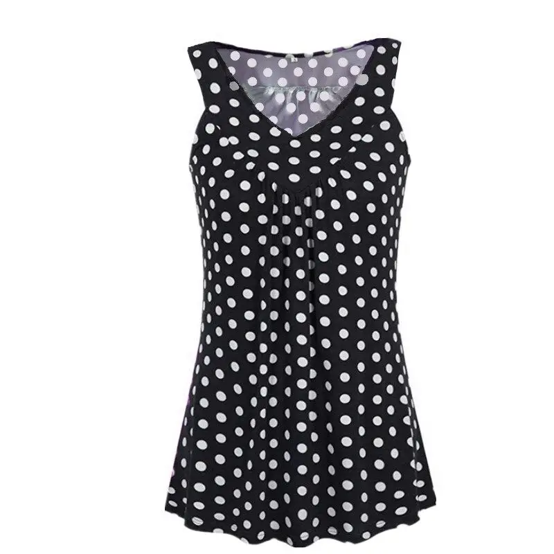 S-5XL Summer V-neck Sleeveless Polka Dot Print Women Plus Size Tank Tops | Женская одежда