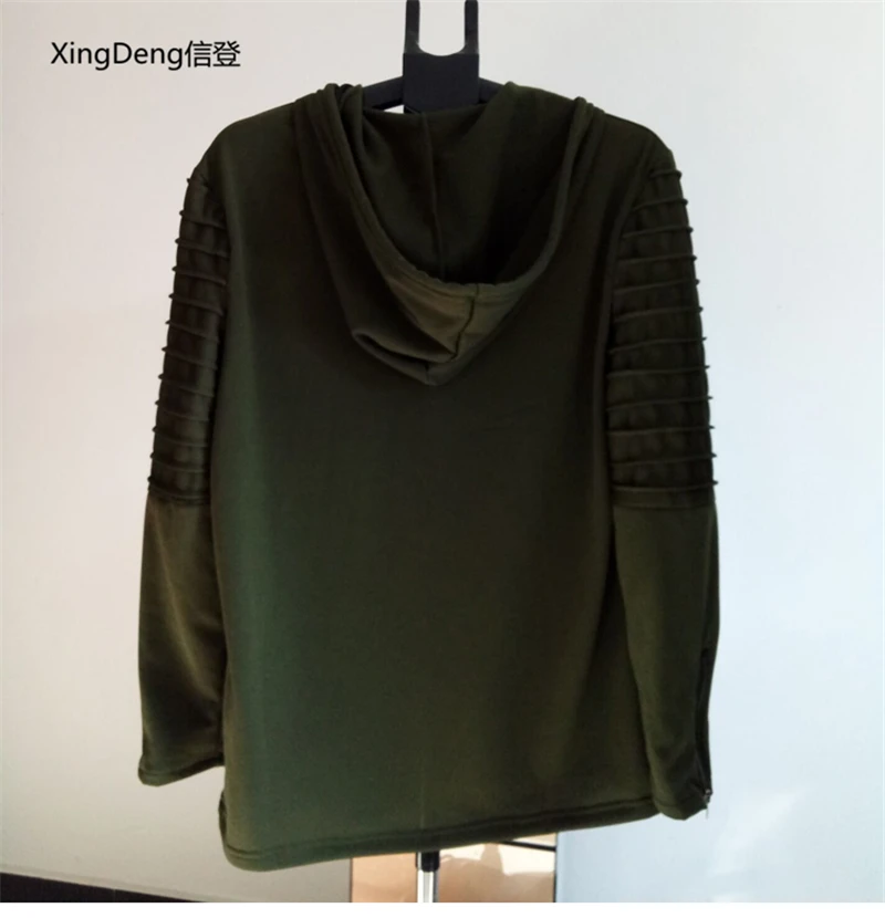 

XingDeng Explosive zipper hooded men's jacket cardigan male sweater pleated long-sleeved hooded men's top coat plus 5XL