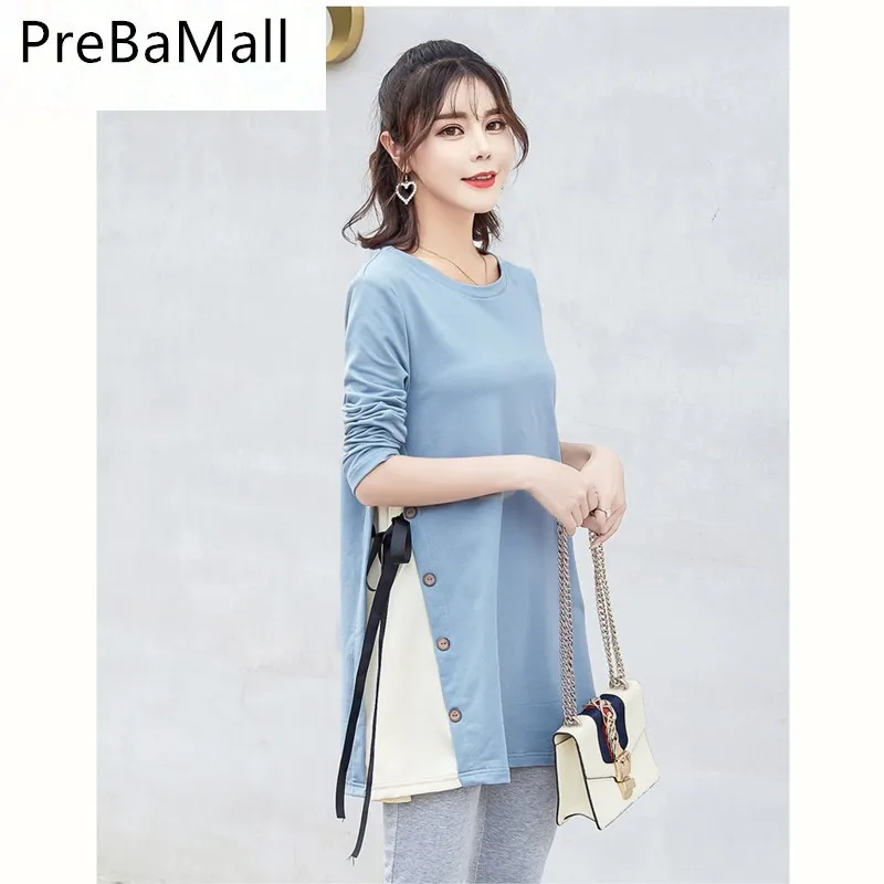 light blue Весна, Осень, Зима, топы с длинными рукавами для беременных женщин, сексуальные кружевные блузки для беременных, рубашки, повседневная одежда для беременных, B0046 - Цвет: light blue