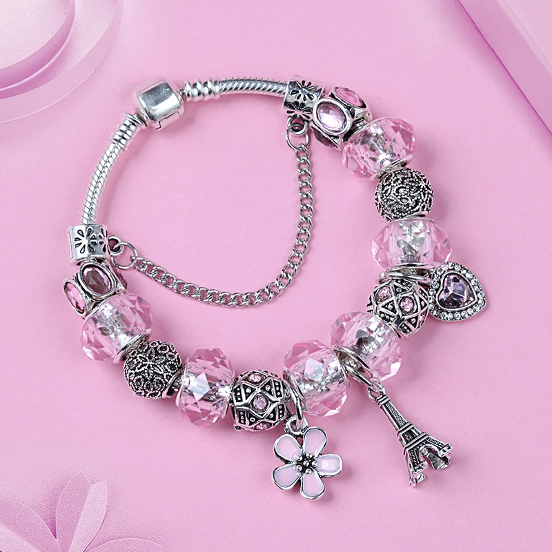 Leabyl ink Glass Diy Casual Charm Bracelet an Bead Eiffel Tower Heart for Women Fashion Jewelry Gift | Украшения и аксессуары