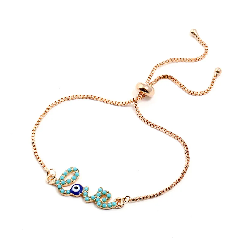 Новый простой дизайн любовь Турецкая Золотая цепочка Злой Глаз браслет Crstal синий