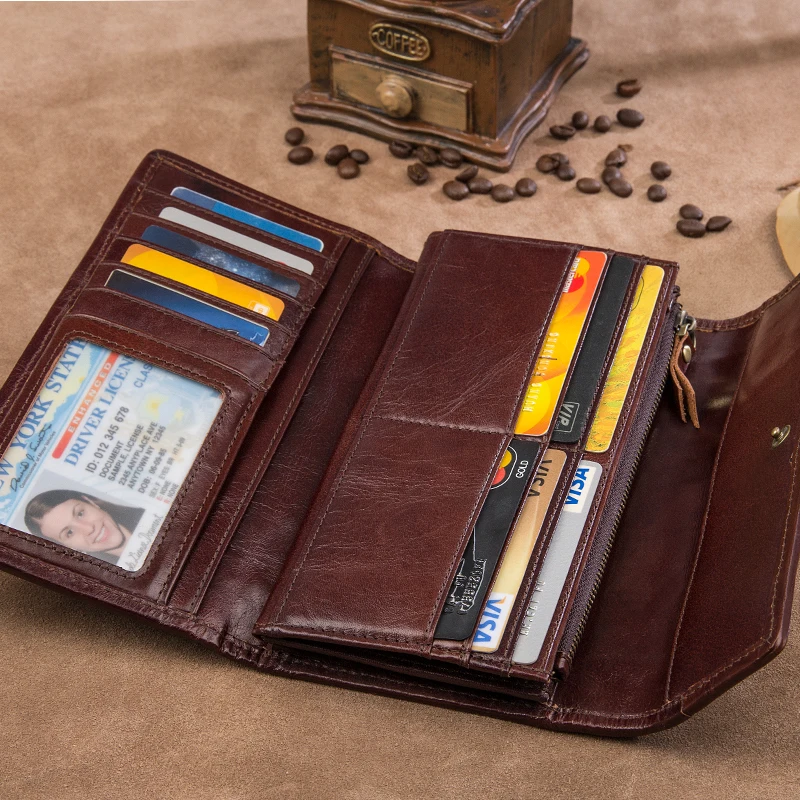 Genuine Leather Women Wallet Long Purse For Lady Clutch Bags 3 Model Card 8097- | Багаж и сумки