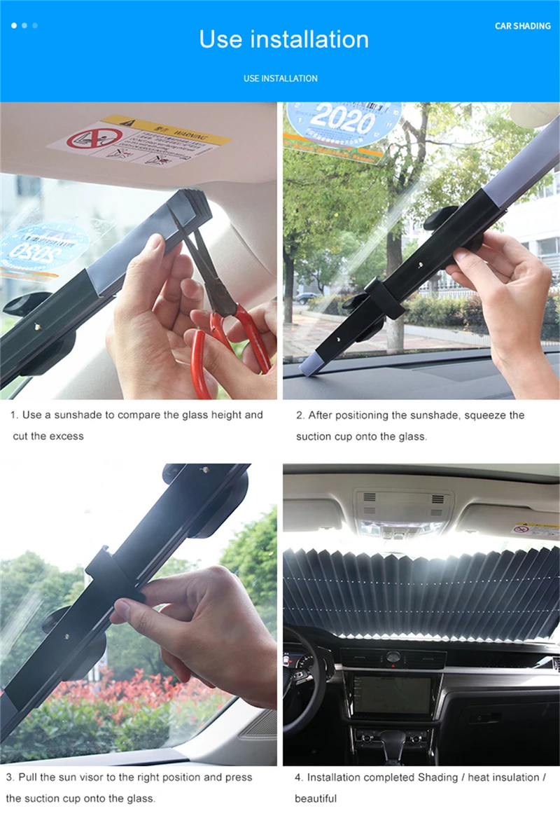 Автомобильный солнцезащитный козырек на лобовое стекло Выдвижная затеняющая