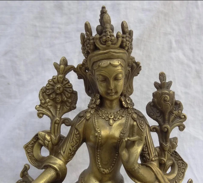 bir 003429 8&quot Tibet Pure Bronze Buddhist Lotus Protect Green Tara Goddess Buddha Statue (C0318) (C0324) | Дом и сад