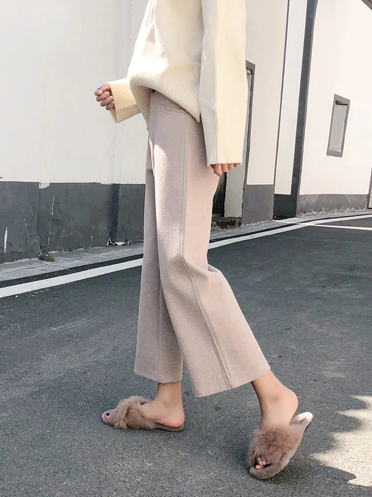 Широкие штаны с заячьими ушками женские осенние и зимние 2019 новые стильные