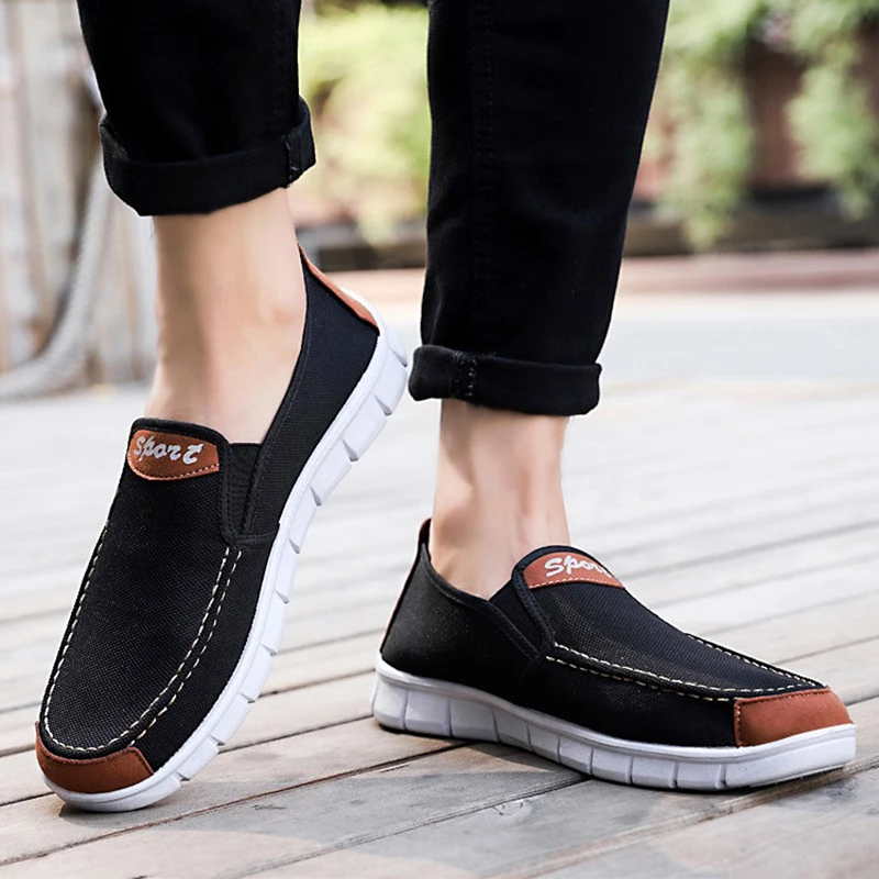 Мужская парусиновая обувь Мужские кроссовки Повседневные лоферы Mocassim Слипоны на