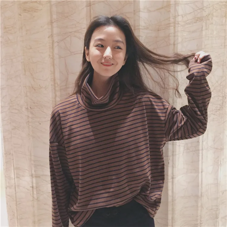 Женская футболка в полоску TAJIYANE свободная Базовая Повседневная с длинным