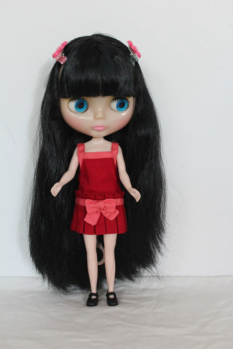 Blygirl черный Синтетические чёлки волос прямые волосы Обнаженная кукла Блит куклы прозрачной кожей обычные тела семь суставов изменить свои собственные макияж