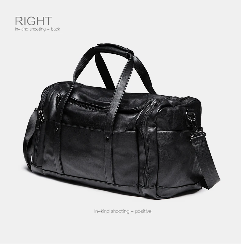 Мужские тонко обработанные большие вместительные Черные Сумки из искусственной кожи, сумки для багажа, сумки для путешествий, спортивные сумки, сумки на одно плечо