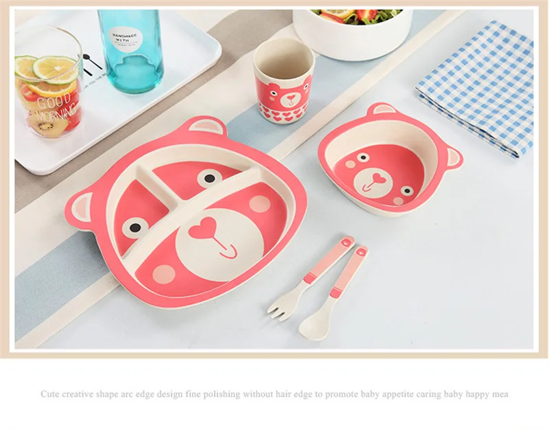 Мультфильм БАМБУК 5 шт. детская посуда экологичные дети Mealtime чаша тарелка еда столовая утварь для кормления набор таблички для ребенка