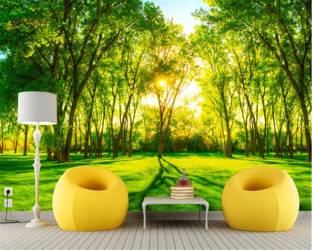 Обои beibehang 3d с изображением природы украшение спальни зеленых деревьев пейзажа