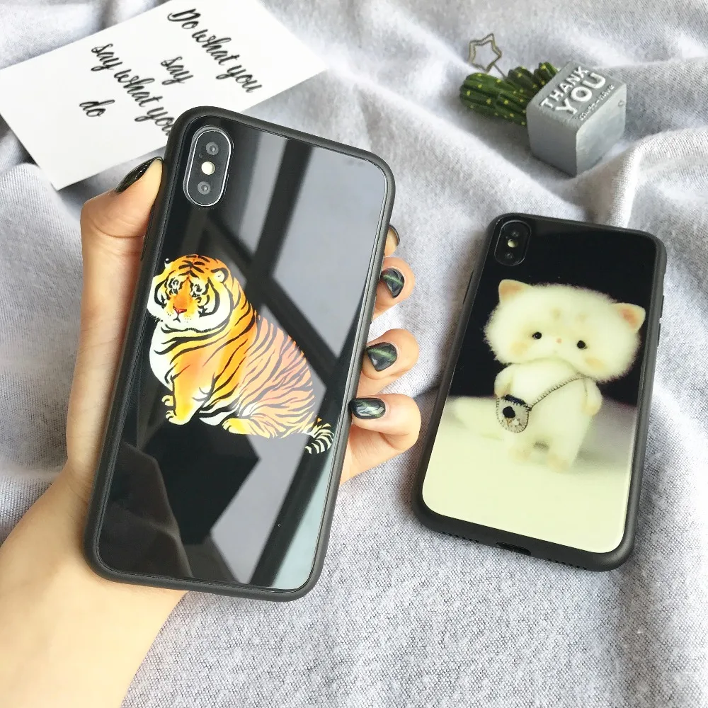 Easterm 7 3D Прекрасный Тигр Cat печати закаленное Стекло чехол для iPhone X XS Max XR 6 P 8 плюс