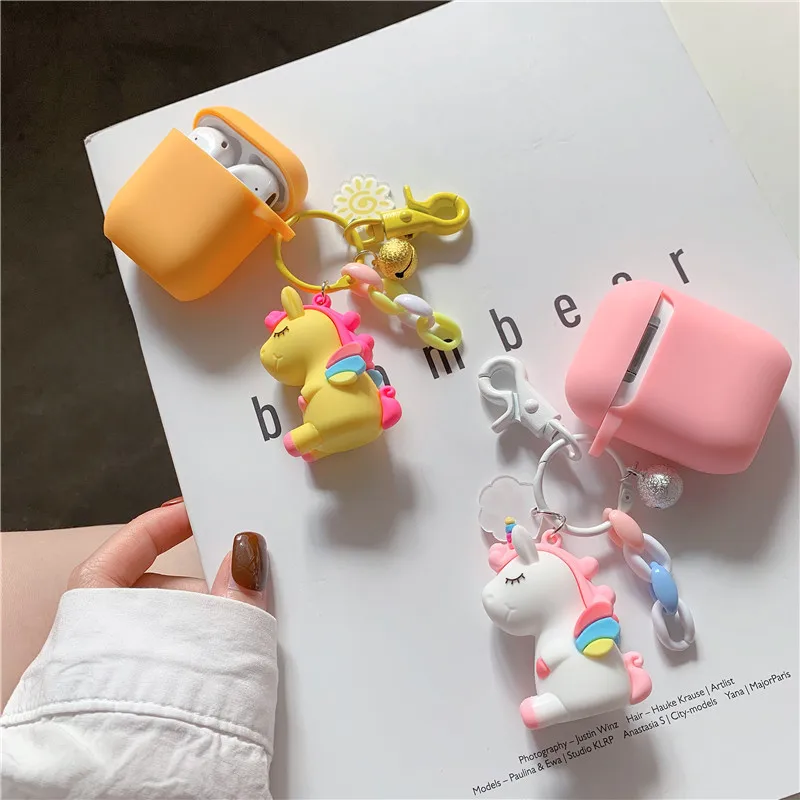 Карамельный розовый чехол для Apple Airpods с брелком милый утка Единорог силиконовые Bluetooth наушники крышка мультипликационные наушники коробка