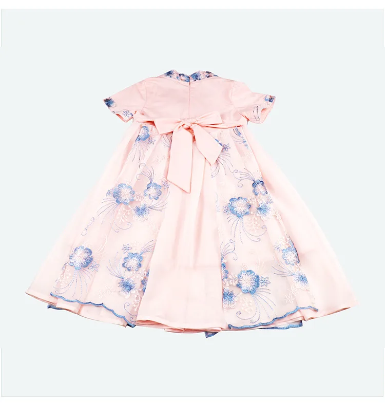 Hanfu/летнее платье принцессы для девочек, Новое Детское Сетчатое платье в китайском стиле с вышитыми цветами, костюм для девочек 2, 3, 4, 6, 7, 9, 10 лет