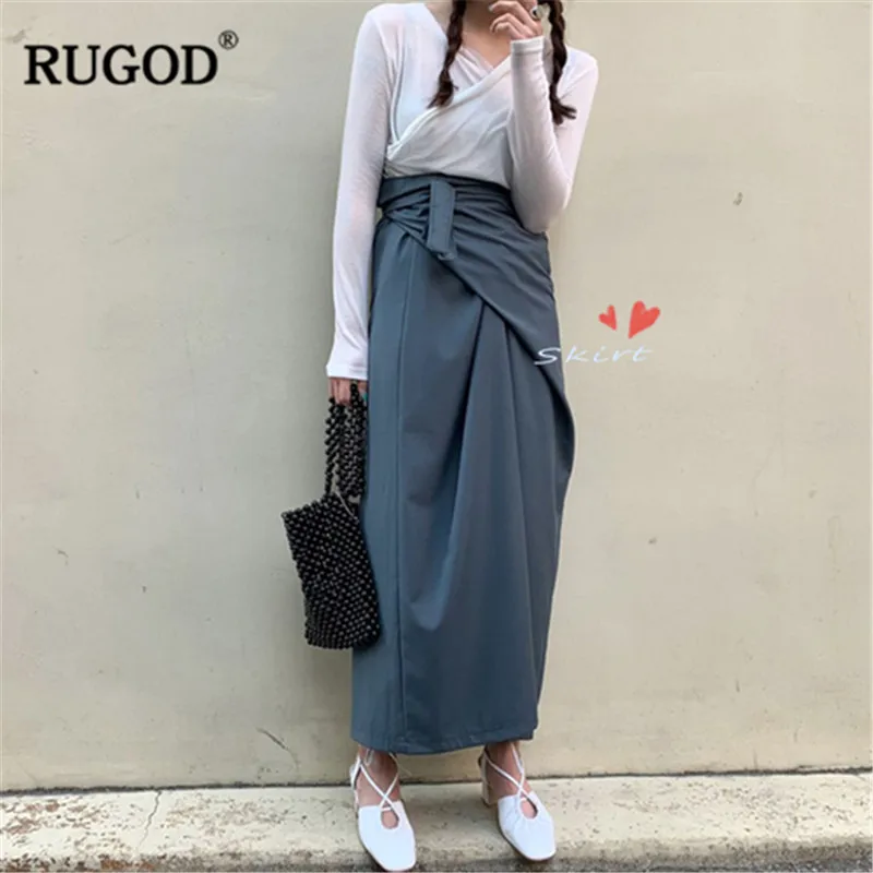 RUGOD/Женские однотонные юбки с высокой талией асимметричные длиной до щиколотки