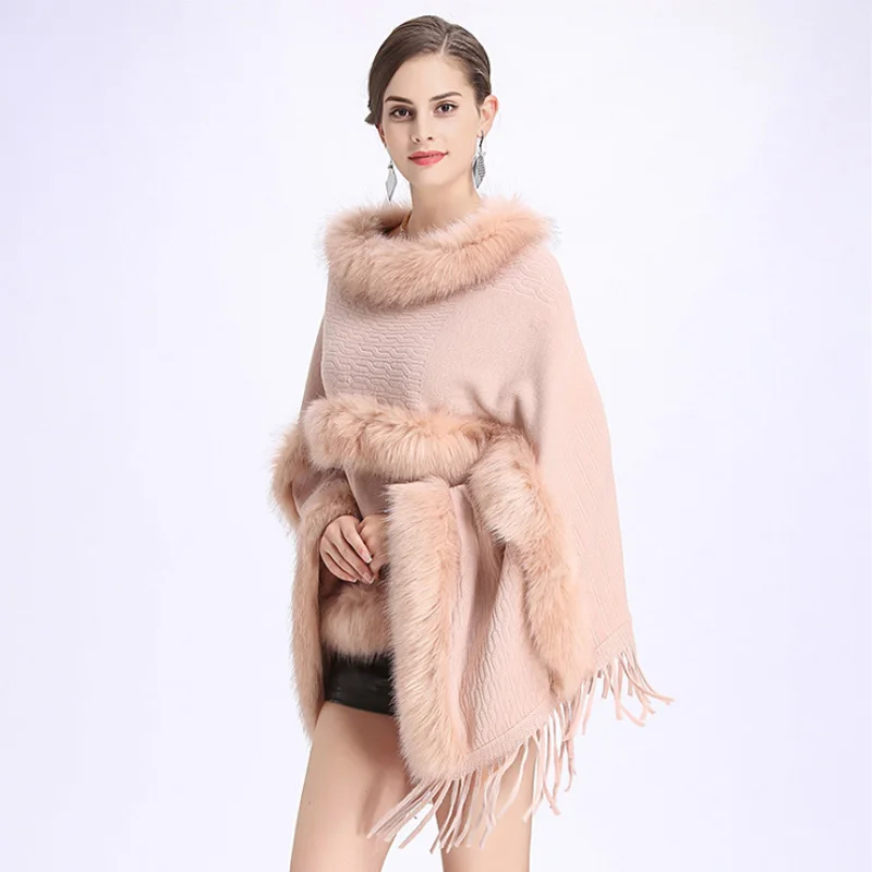 2020 FXFURS новинка осень зима новый мех круглый воротник кашемировое пончо с мехом