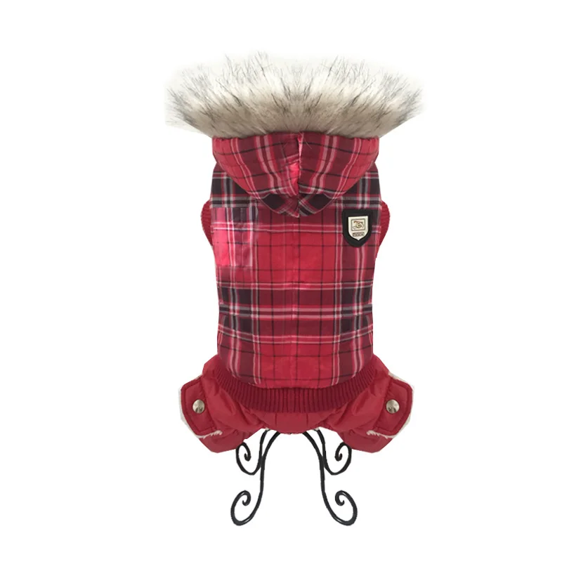 Красная сетка одежда для собак зимнее пальто куртка с капюшоном хлопковая теплая