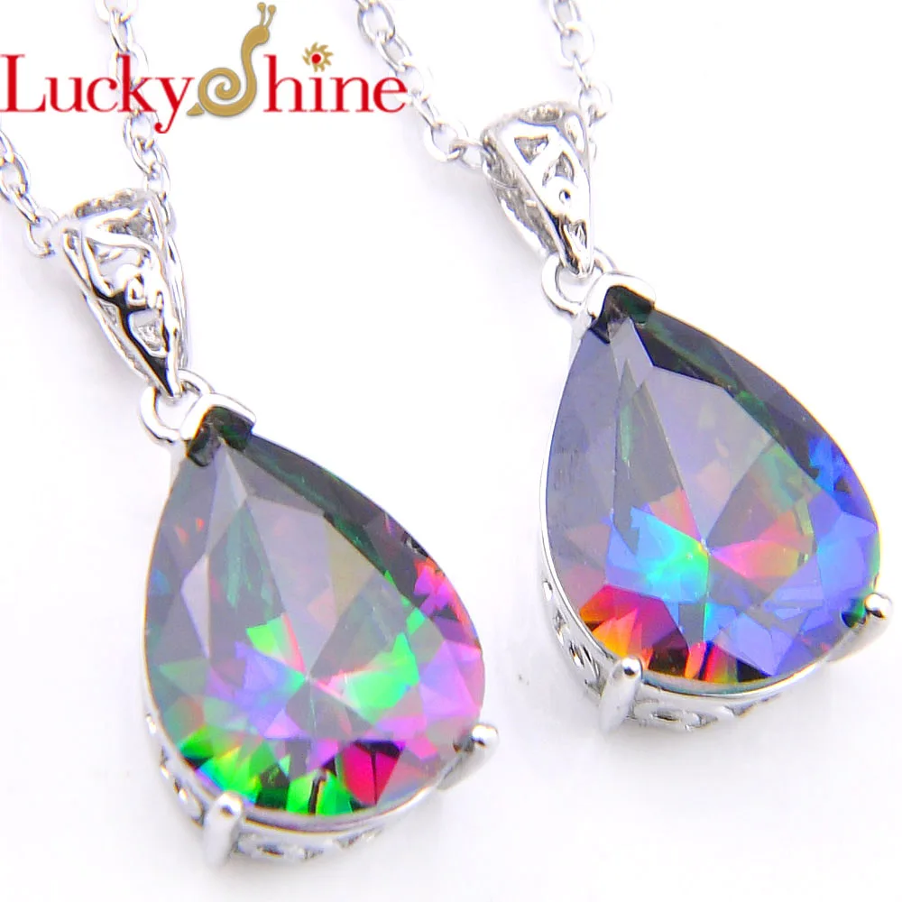 

Novel Luckyshine 2 PCS 1 LOT Mystic Crystal Cubic Zirconia Silver Plated Wedding Pendants Russia USA Australia Pendants