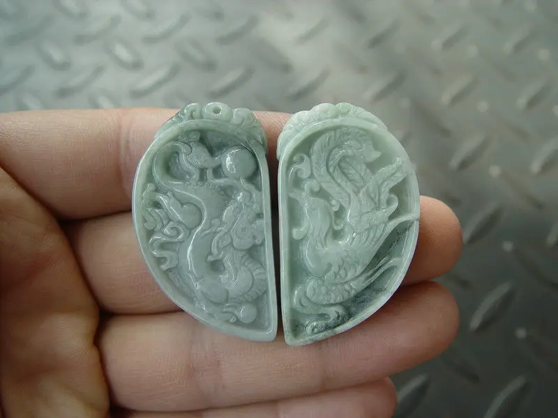 Пара уникального природного класса А нефритовый жадеит кулон китайский дракон