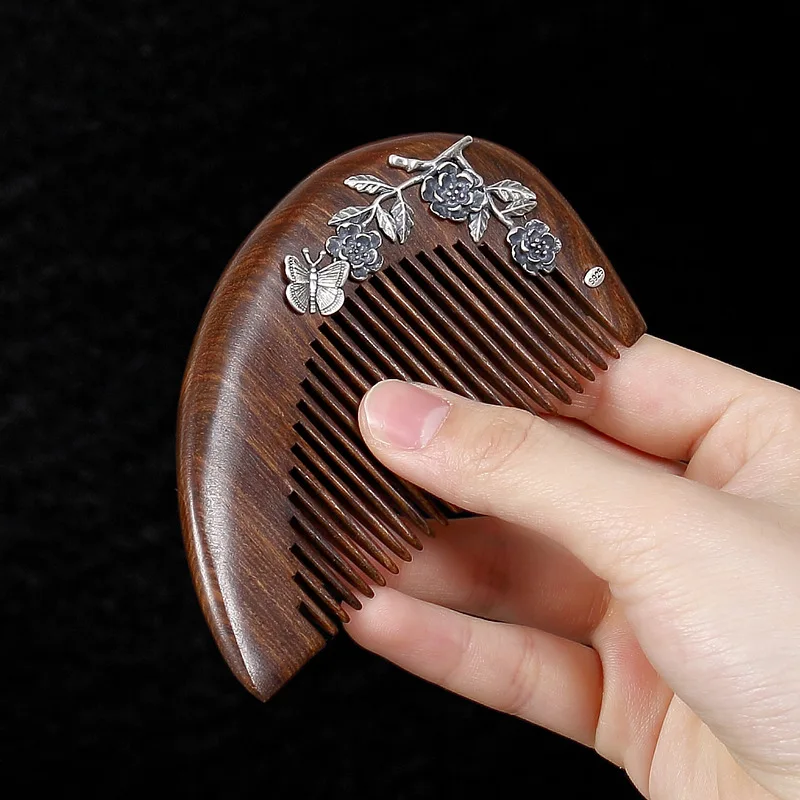 LouLeur 925 Стерлинговое Серебро сандаловое дерево гребни для волос Стерлинговое Серебро цветы андаловое дерево гребни для волос для женщин ювелирные изделия
