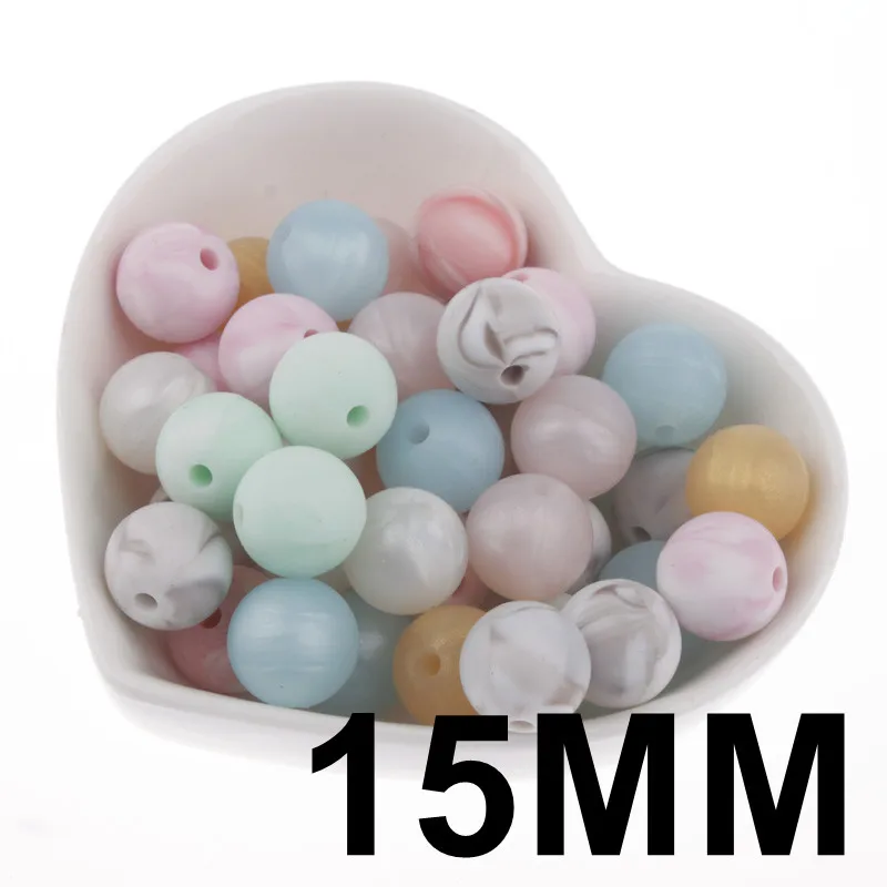 Mix Random 15MM 20 шт. металлический Мраморный Круглый 12-15 мм силиконовый для детей для прорезывания зубов Teether Bead BPA свободное вскармливание жевательный круглые силиконовые бусы Diy - Цвет: Mix Random 15MM