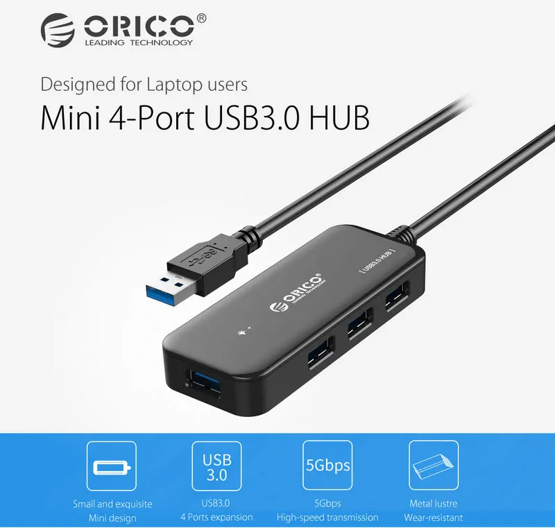 ORICO 4 порта USB 3,0 концентратор usb Высокоскоростной разветвитель 5 Гбит/с для Android телефона Windows Linux ноутбук ПК Apple Macbook Air PC планшет