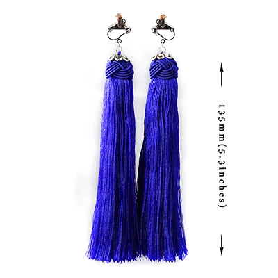 Blue Цветные серьги с кисточками, клипсы для ушей без отверстий, трендовые длинные серьги с кисточками без проколов, очаровательные ювелирные изделия ручной работы, женские подарки CE143 - Окраска металла: Blue