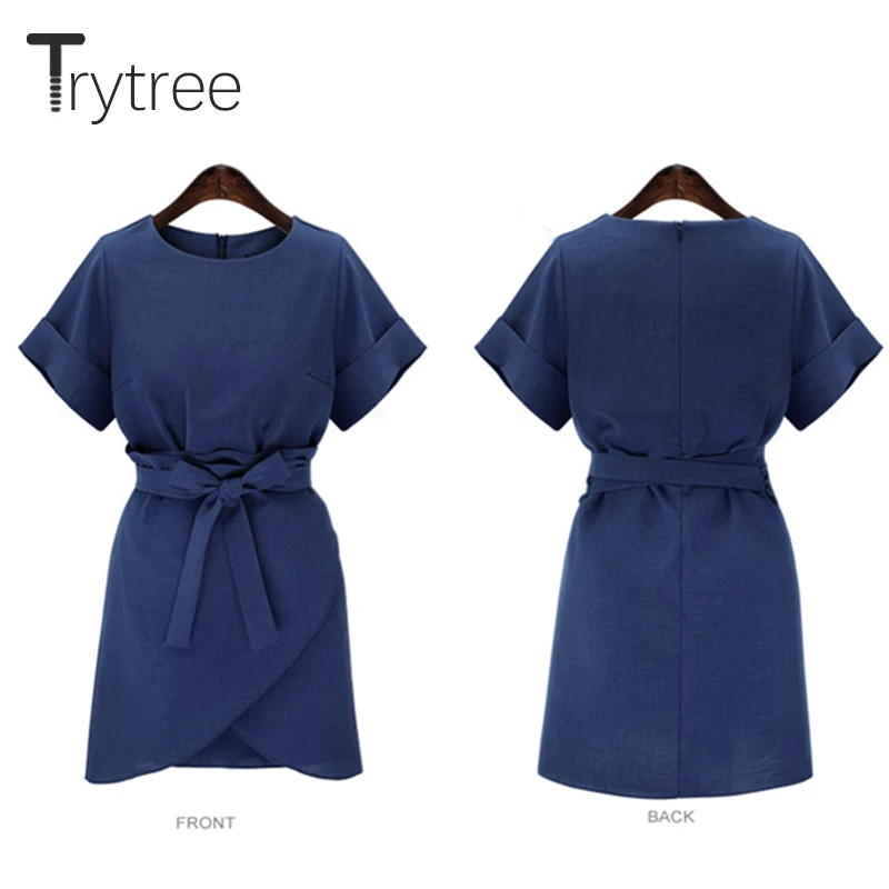 Trytree 2019 летнее платье женское повседневное однотонное темно синее абрикосовое с