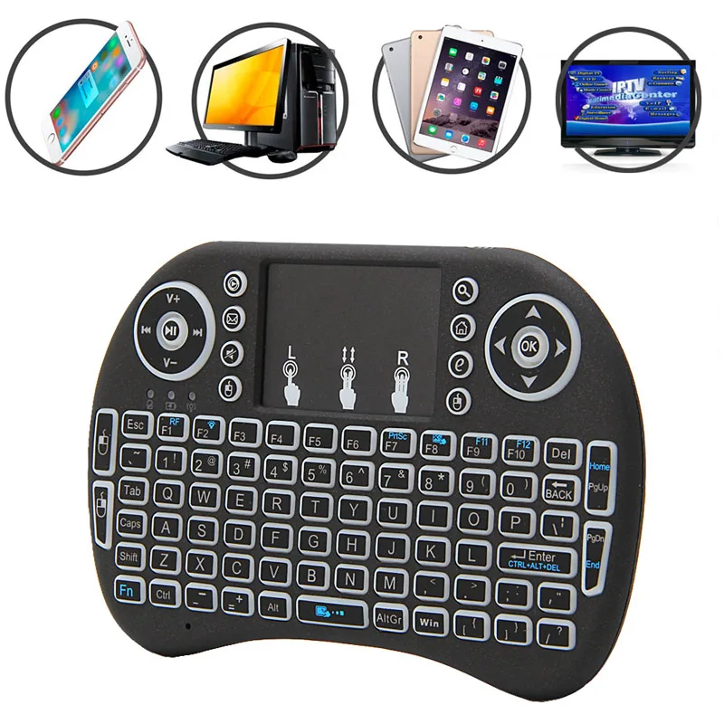 Новинка, Мини 2,4G, 3 цвета, с подсветкой, беспроводная сенсорная клавиатура, Air mouse, для ПК, Pad, Android tv Box/X360/PS345GAF5