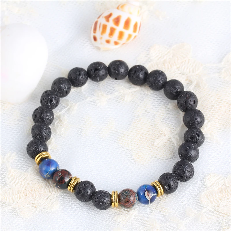 8 шт./компл. круглые браслеты из лавы для женщин и мужчин винтажные натурального