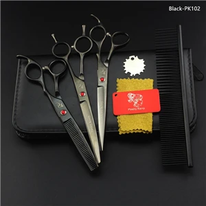 Black-PK102 4 шт./компл. 7 дюймов собака Уход за лошадьми ножницы для собак прямые истончение изогнутые Профессиональные Парикмахерские ножницы - Цвет: Black-PK102