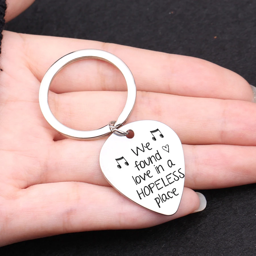 Guitar Pick Key Chain Music Lover Gift Hand Stamped We Found Love In a Hopeless Place Musician Men Women Keyring Jewelry | Украшения и
