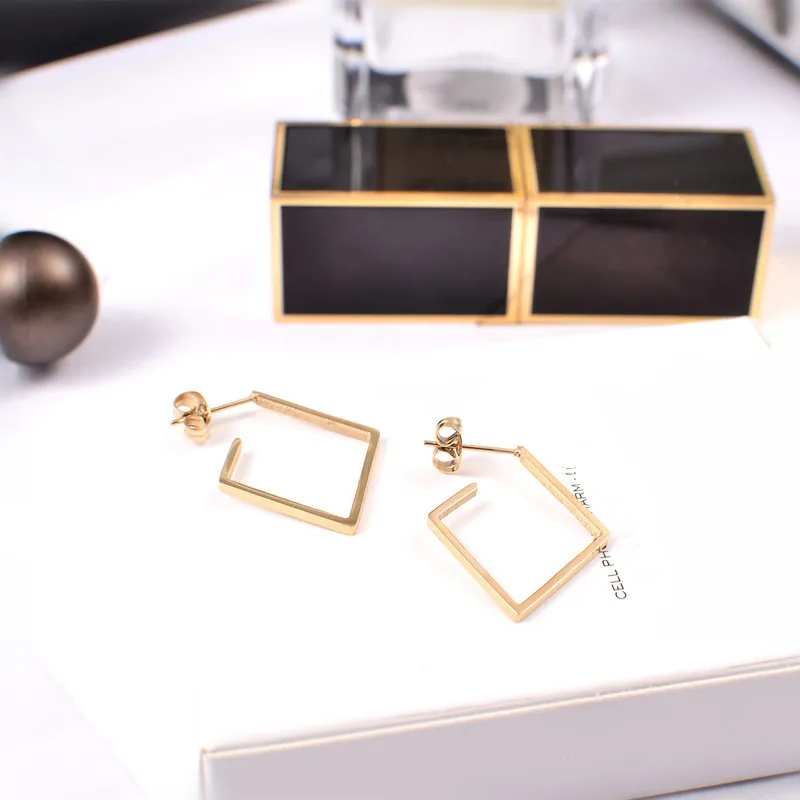 Элегантные квадратные корейские серьги YUN RUO 2018 женские цвета розового золота из