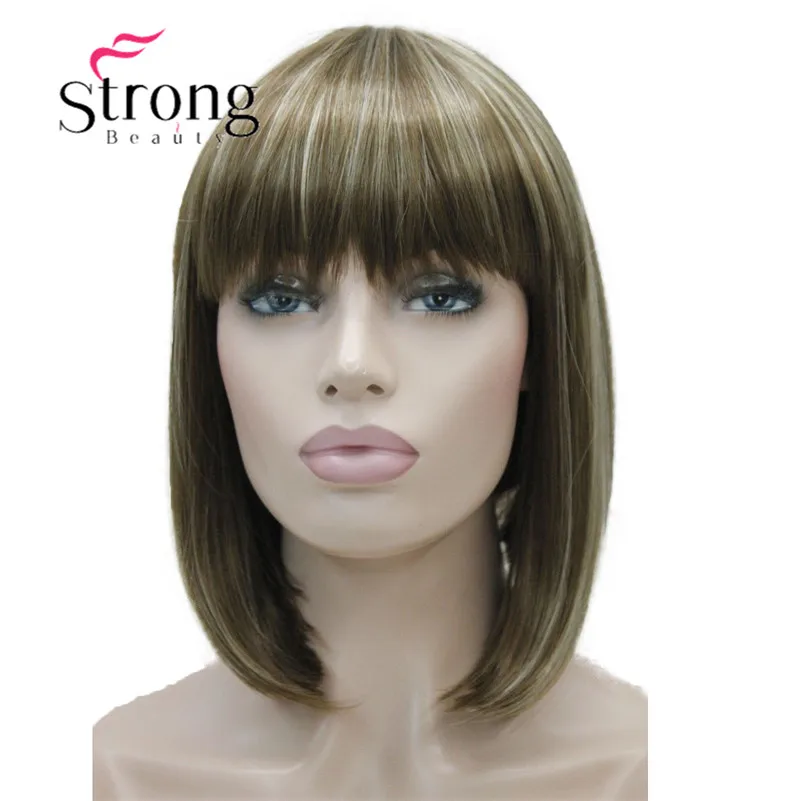 StrongBeauty короткий прямой блонд выделенный боб с челкой синтетический парик черный коричневый красный женские парики выбор цвета