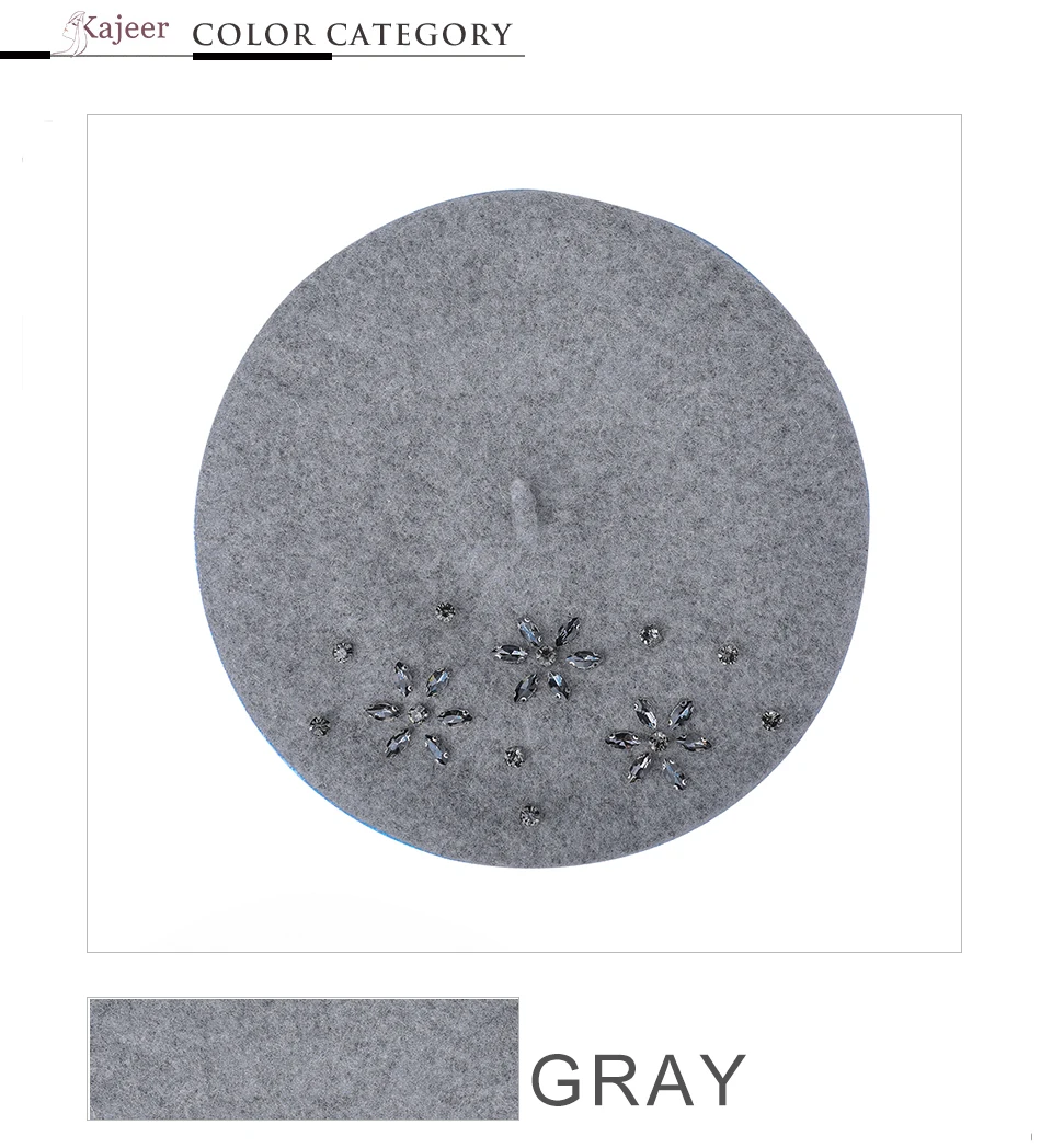 Kajeer женские береты шерсть кристалл цветок модные однотонные винтажные береты однотонные кепки Женский капот теплая прогулочная шапка