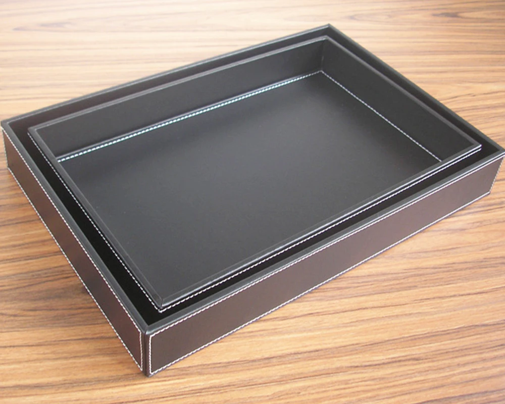 Прямоугольный поднос из искусственной кожи для хранения посуды чашек фруктов