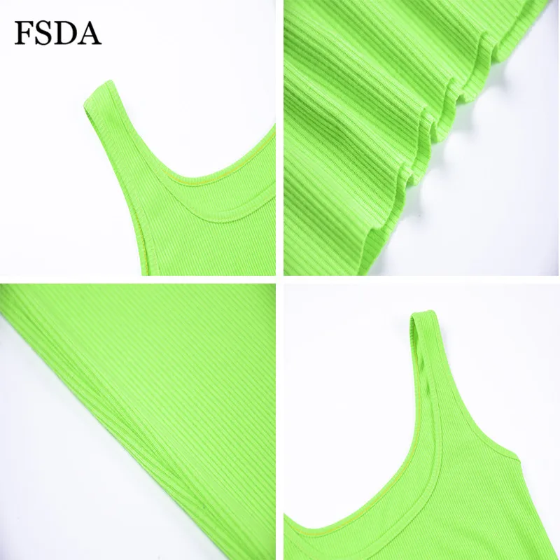 Летний неоновый комплект из двух предметов FSDA укороченный топ без рукавов с