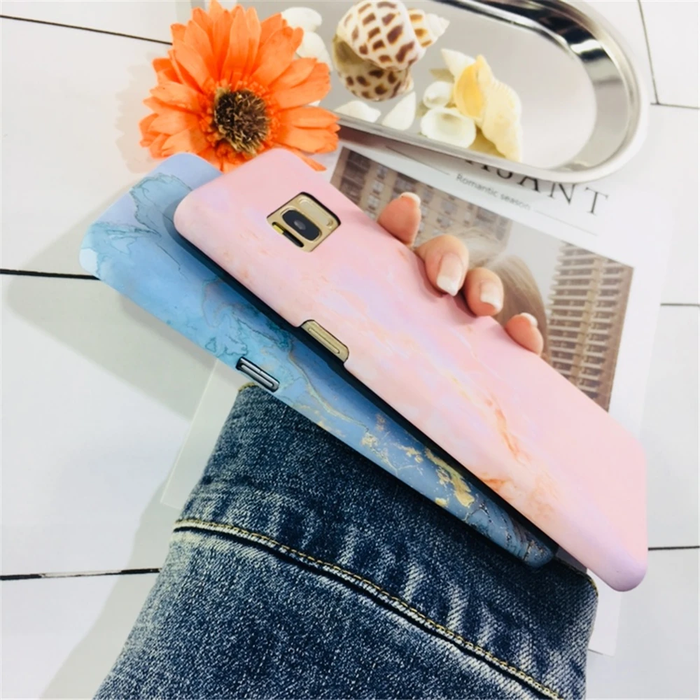 For Samsung Galaxy S7 S8 S9 Plus Edge Case Retro Marbled Pink Blue Phone Cases Color Gradient Hard PC Back Cover Coque |
