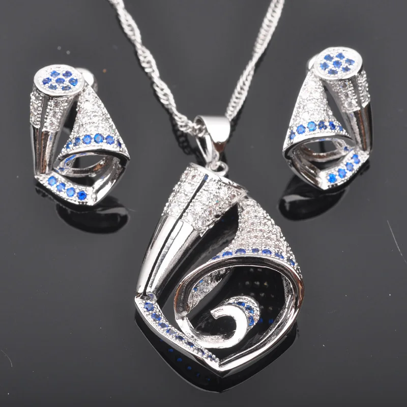 Необычный синий фианит для женщин Посеребренные Ювелирные наборы