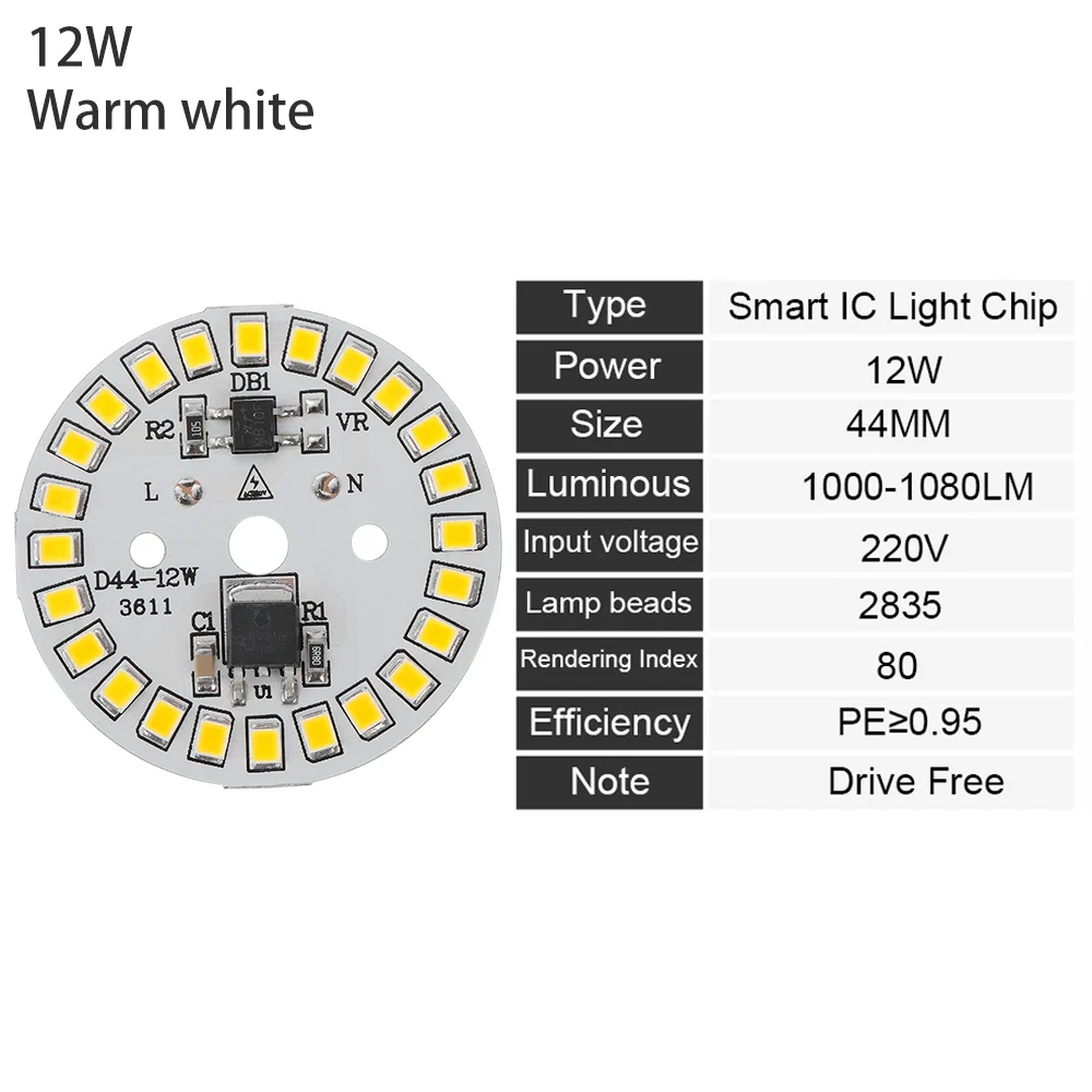 12W warm white Умный IC круглый 3-15 Вт Светодиодный светильник-чип 2835 SMD Смарт IC чипы пластины ac220в теплый белый/белый светодиодный светильник COB лампы светодиодный - Emitting Color: 12W warm white